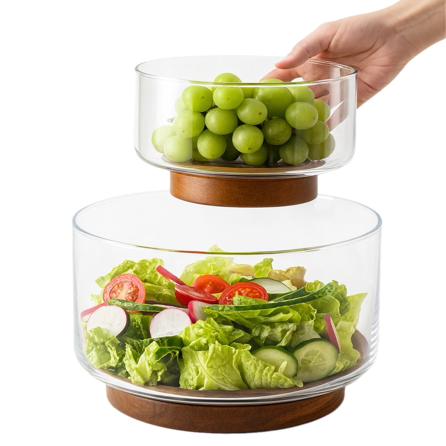 Salad & Fruit Bowl in Glass and Wood