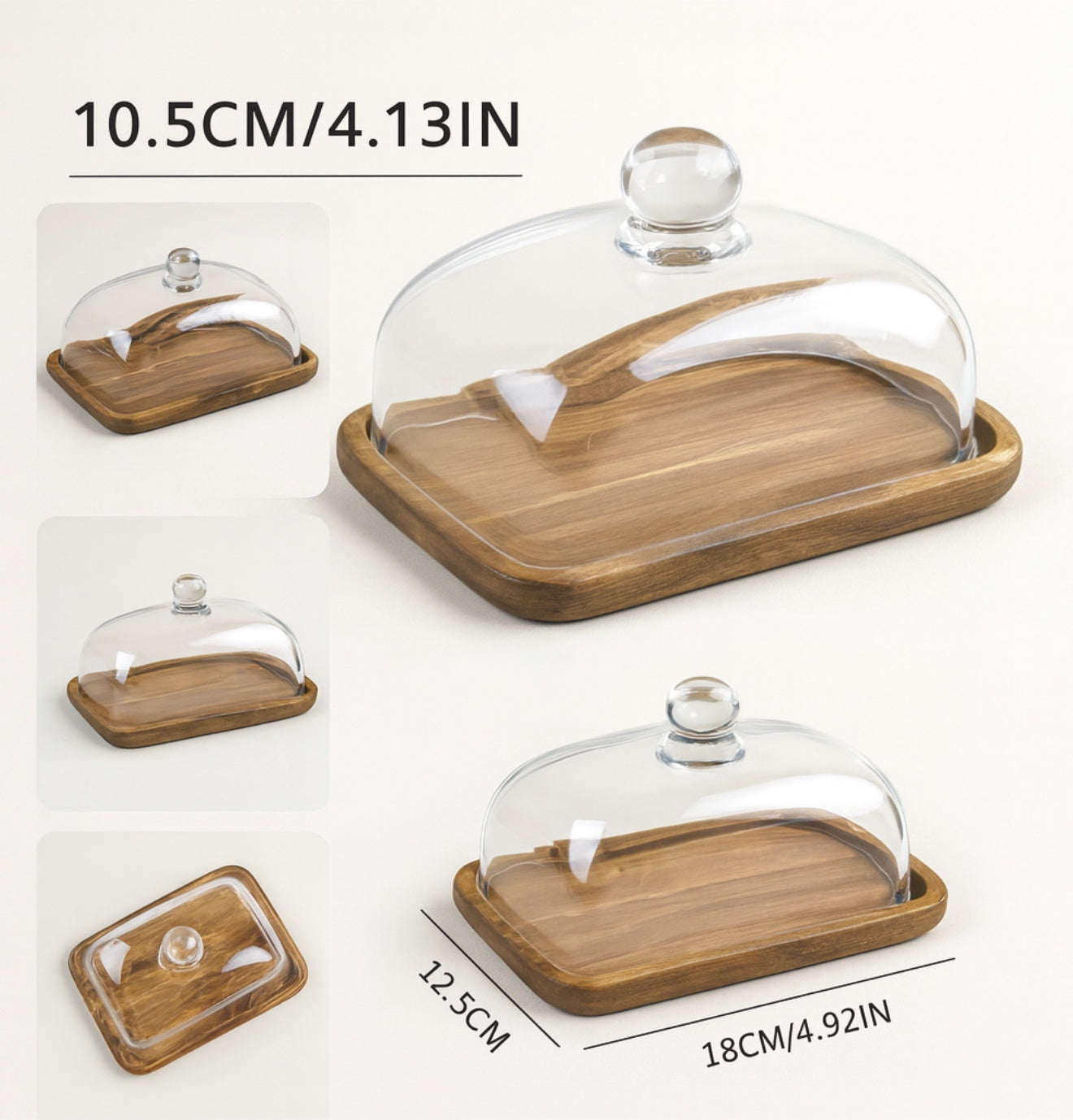 Beurrier élégant en bois avec cloche transparente