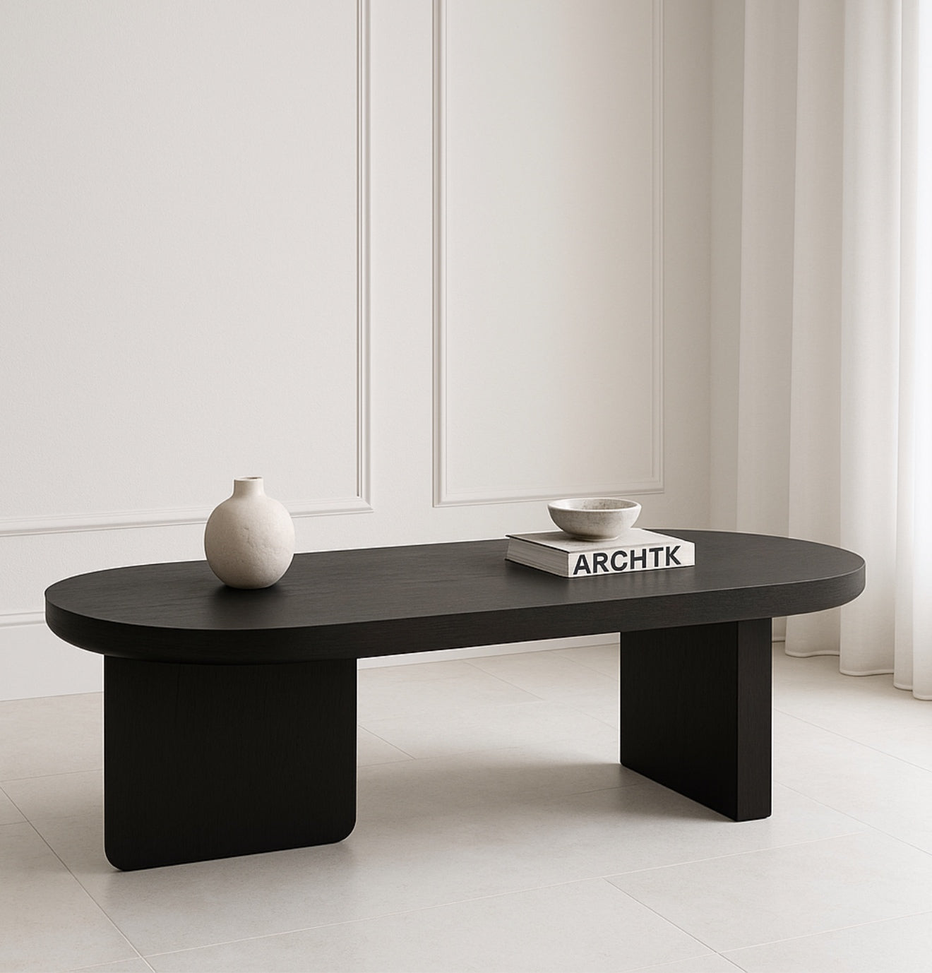 Table Basse Ovale Moderne Minimaliste – Noire