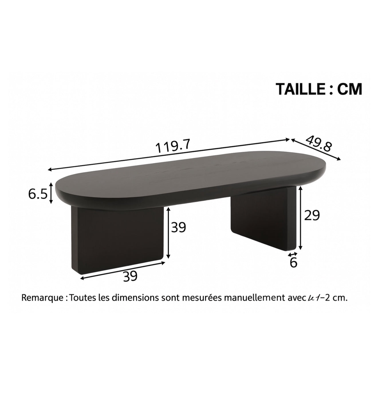 Table Basse Ovale Moderne Minimaliste – Noire