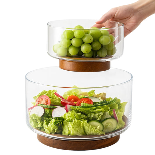 Salad & Fruit Bowl in Glass and Wood
