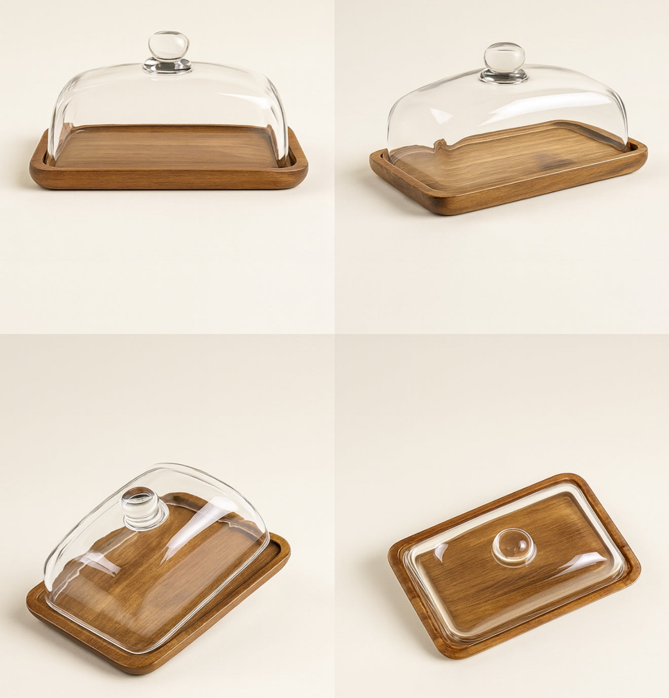 Beurrier élégant en bois avec cloche transparente