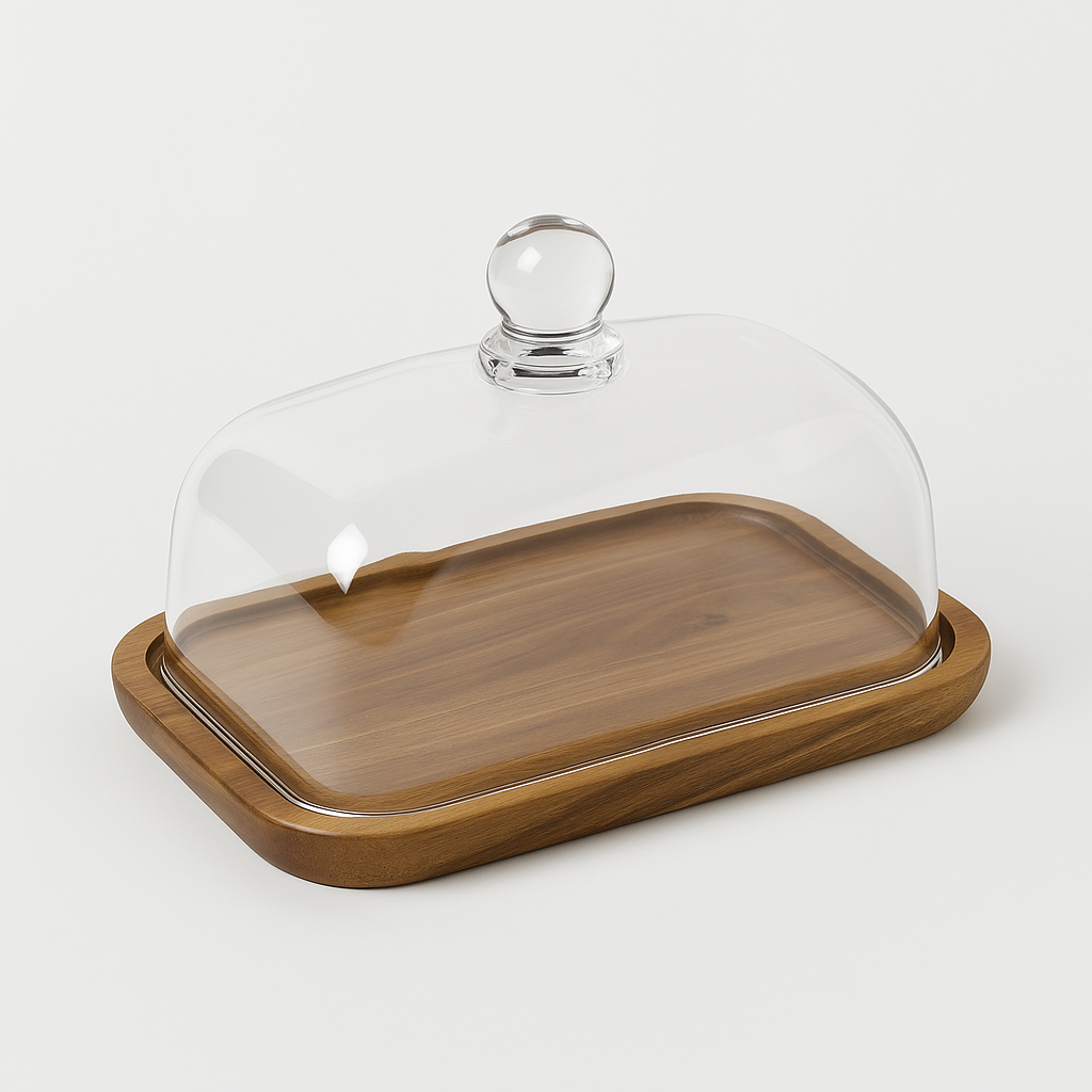 Beurrier élégant en bois avec cloche transparente