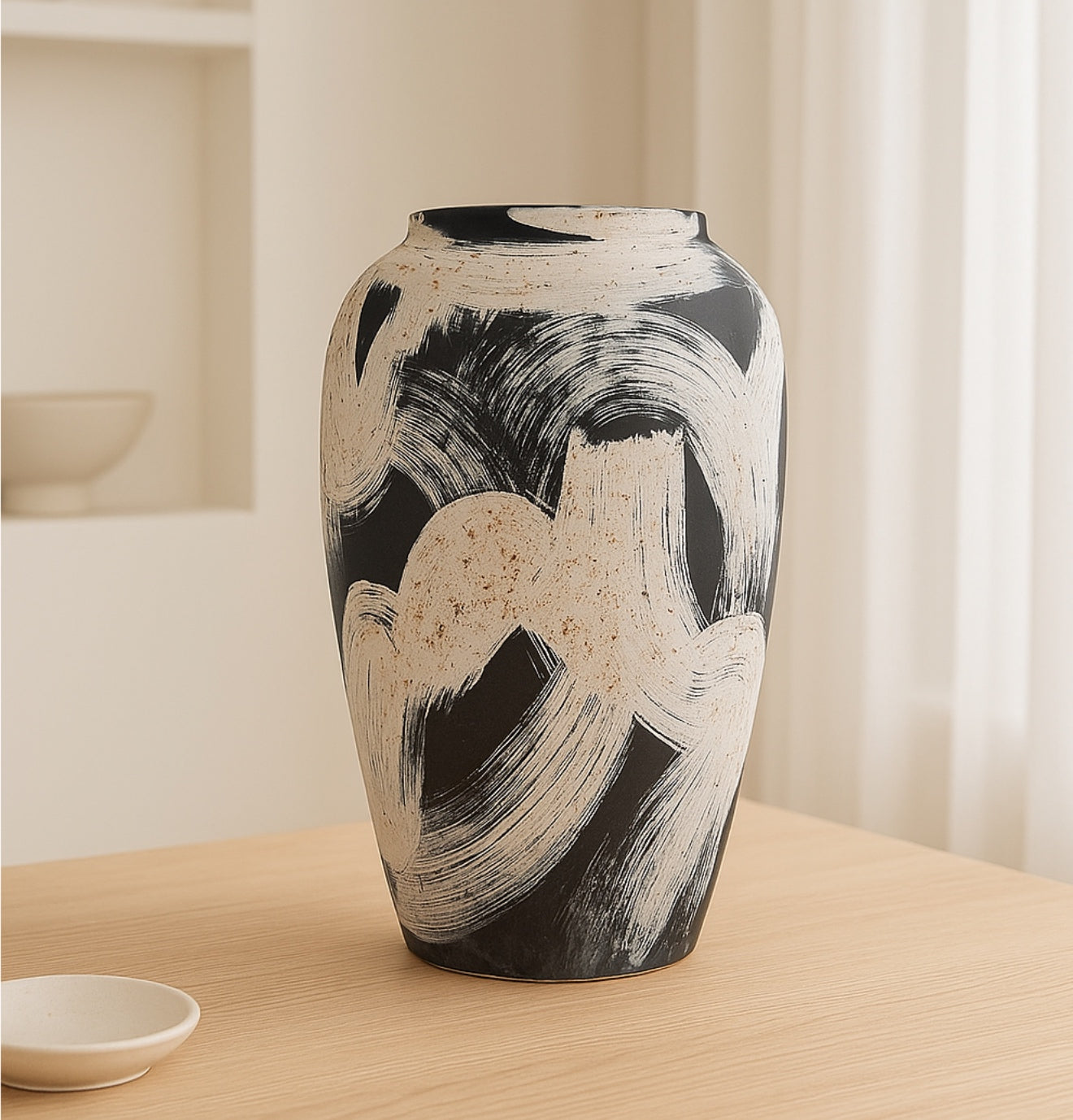 Vase en Céramique Cylindre Vintage – Noir & Blanc