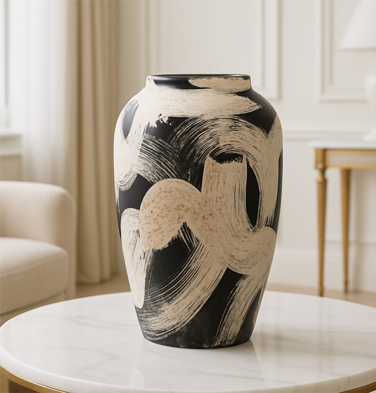Vase en Céramique Cylindre Vintage – Noir & Blanc