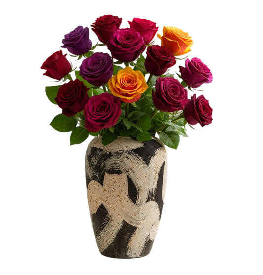 Vase en Céramique Cylindre Vintage – Noir & Blanc